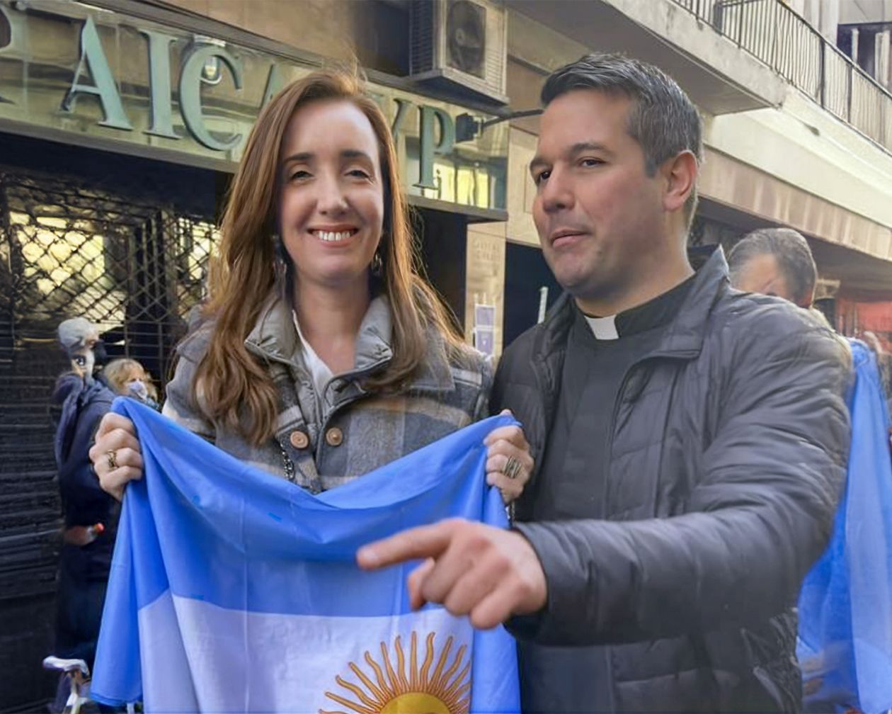 Victoria Villarruel y el cura Javier Olivera Ravasi