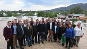 Horacio Rodríguez Larreta en La Falda, junto a Luis Juez y Javier Dieminger, octubre de 2022.