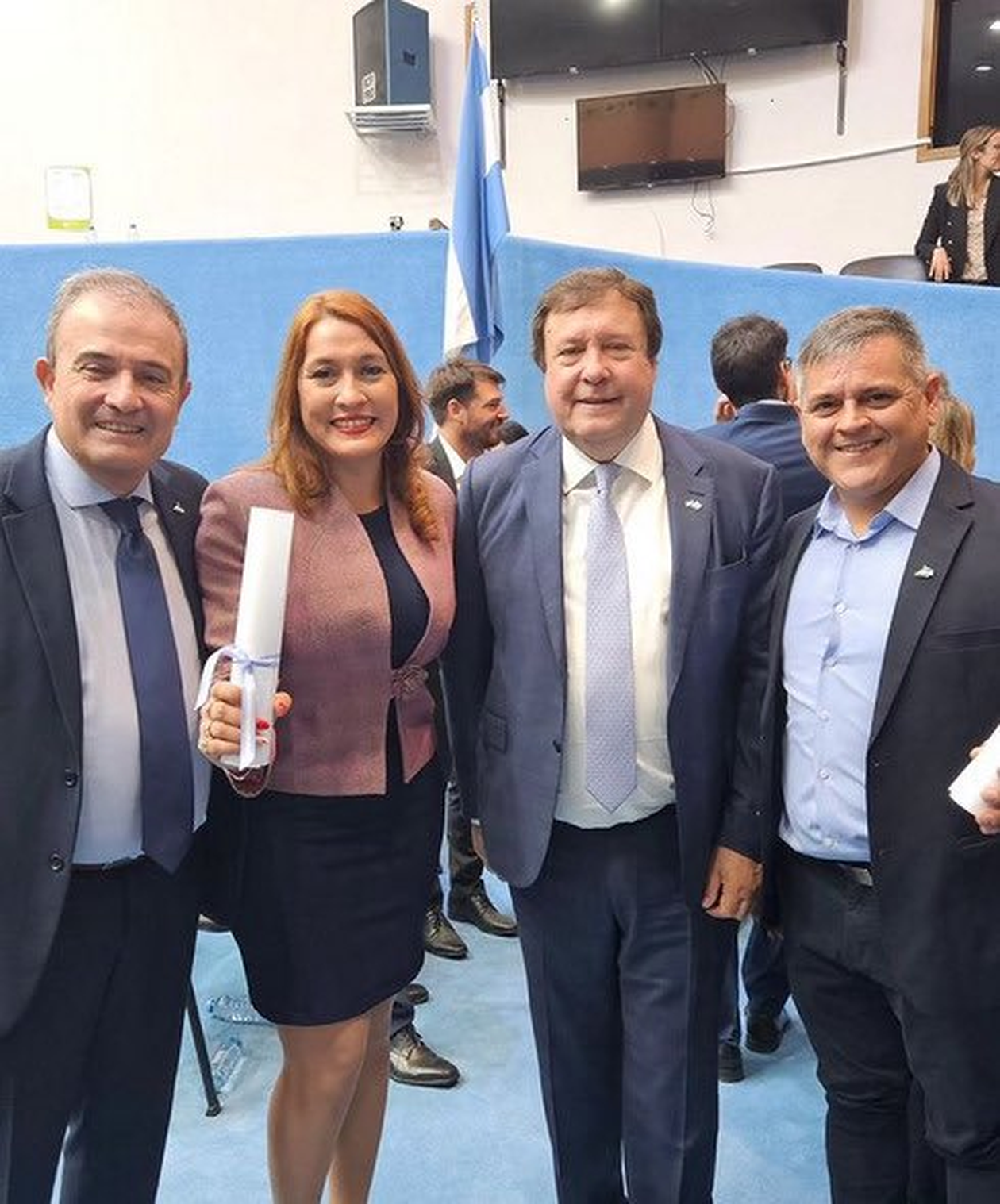 Alberto Weretilneck, Pedro Pesatti y los legisladores electos de la UCR Lorena Matzen y Ariel Bernatene.