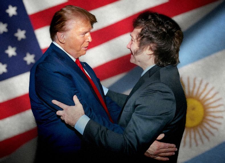 Donald Trump abraza a Javier Milei.