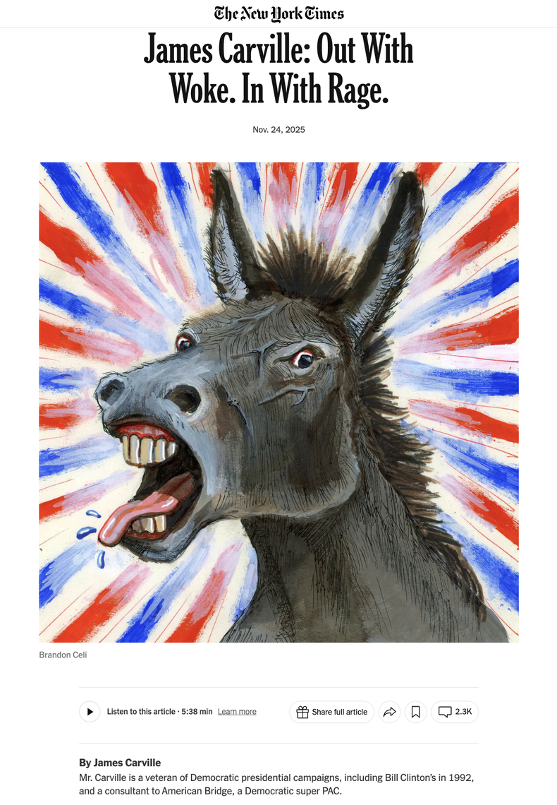 Así, con un burro –símbolo del Partido Demócrata– enfurecido, ilustró The New York Times la columna en la que James Carville llama a combatir a Donald Trump con Así, con un burro –símbolo del Partido Demócrata– enfurecido, ilustró The New York Times la columna en la que James Carville llama a combatir a Donald Trump con