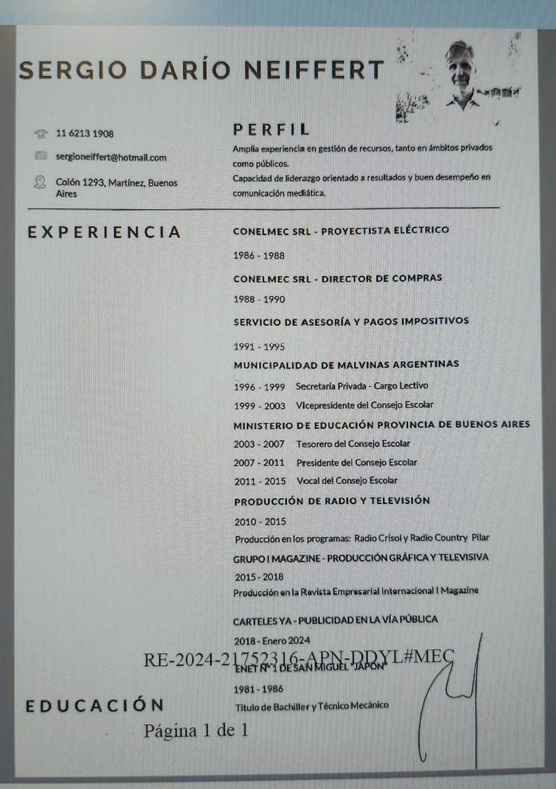El CV del nuevo titular de la Agencia Federal de Inteligencia, Sergio Neiffert.