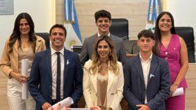 Los concejales de Rosario y la jefa libertaria en Santa Fe, Romina Diez.