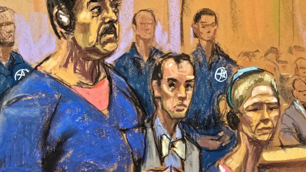 Dibujo oficial de la comparecencia de Nicolás Maduro y Cilia Flores ante una corte de Nueva York. Dibujo oficial de la comparecencia de Nicolás Maduro y Cilia Flores ante una corte de Nueva York.