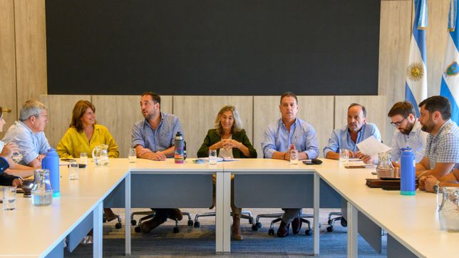 El Comité de Crisis, con todo el gabinete de La Pampa: en la cabecera, el intendente Luciano di Nápoli junto a la vicegobernadora Alicia Mayoral. FOTO: Agencia Provincial de Noticias.