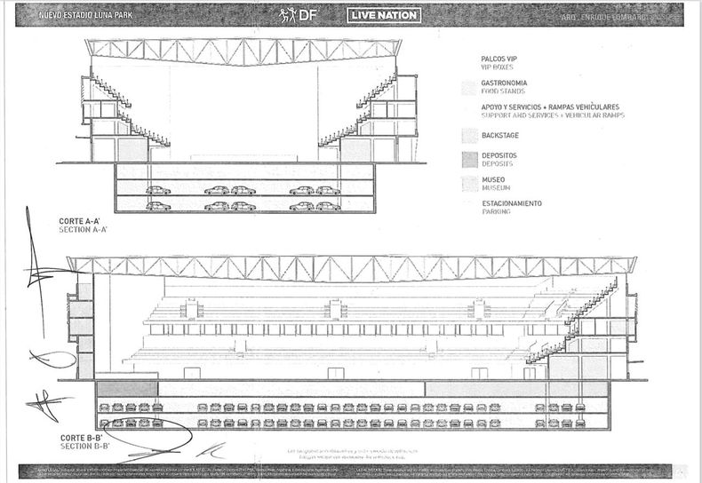 Nuevas alturas y nuevo techo para el nuevo Luna Park, según el proyecto de Diego Finkelstein y Live Nation.   