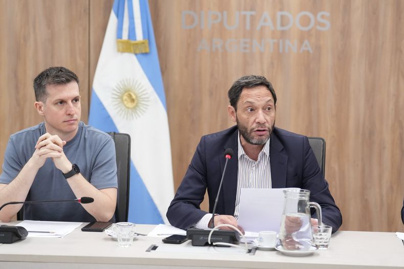 Juan Marino y Maximiliano Ferraro, durante la comisión investigadora de $Libra, que evalúa a Javier Milei.&nbsp;