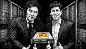 Javier Milei y Sam Altman. Para el zar de la IA, el súper-RIGI es una fiesta (imagen generada con inteligencia artficial).