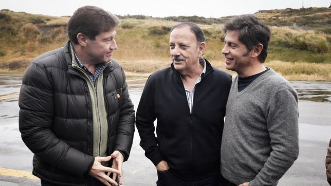 Gustavo Melella, Ricardo Quintela y Axel Kicillof, en Tierra del Fuego.