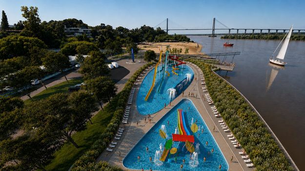 Render de el parque acuático anunciado por el oficialismo para la zona norte de Rosario.