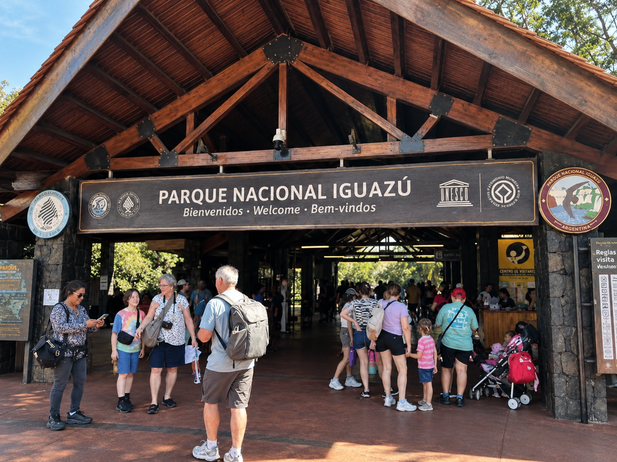 El acceso al Parque Nacional Iguazú en Misiones.