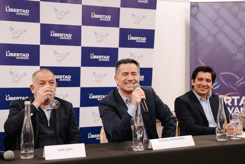 Luis Juez, Gabriel Bornorono y Gonzalo Roca, candidato a diputado de La Libertad Avanza en Córdoba