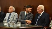 Maximiliano Pullaro, entre Roberto Falistocco y Eduardo Spuler, dos de los jueces de la Corte Suprema de Santa Fe.