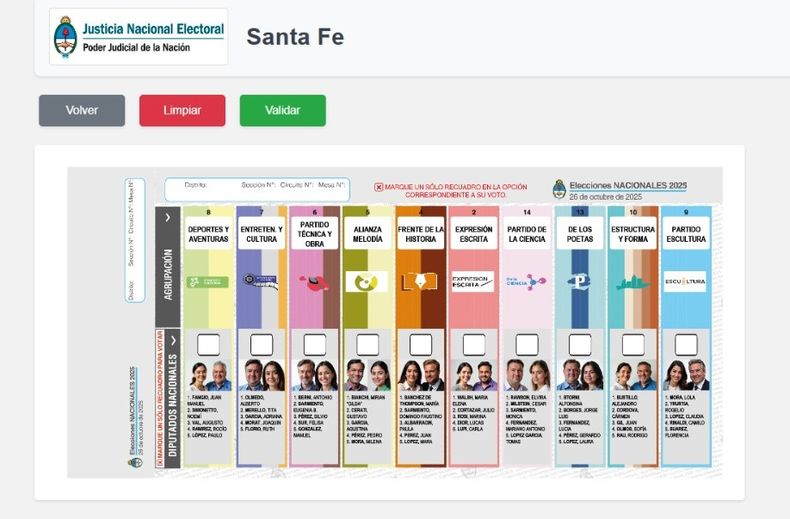 El simulador de votos con la Boleta Única de Papel para las elecciones legislativas nacionales de 2025.