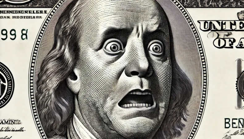 El dólar, el bien escaso que acecha a Javier Milei (imagen generada con IA).