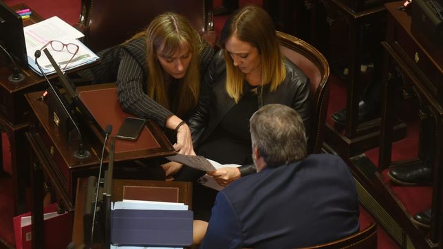Los senadores de Unión por la Patria Anabel Fernández Sagasti, Juliana Di Tullio y José Mayans. Piden echar a Guillermo Francos.&nbsp;