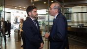 El gobernador de Santa Fe, Maximiliano Pullaro, y el presidente de la Bolsa de Comercio de Rosario (BCR), Miguel Simeoni