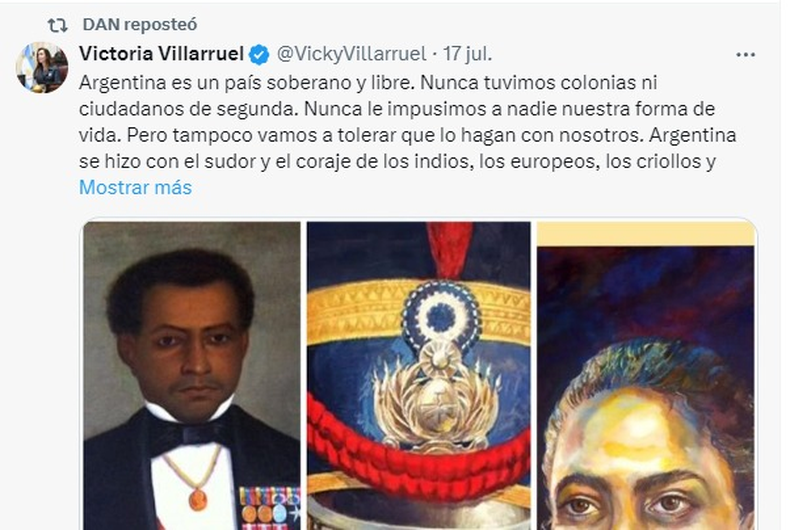 El tuit de Victoria Villarruel, replicado por el Gordo Dan. Ups!