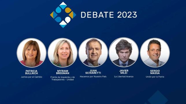 Debate presidencial 2023: Patricia Bullrich - Myriam Bregman -  Juan Schiaretti - Javier Milei - Sergio Massa.