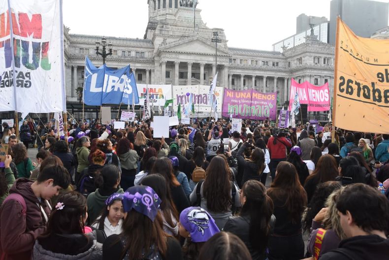 Ni una menos: marcha feminista frente al Congreso.