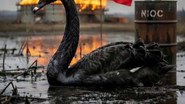 La guerra en Irán vuelve a poner en escena el fantasma de un cisne negro para el proyecto de Javier Milei (Imagen generada con inteligencia artificial).