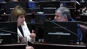 Patricia Bullrich y José Mayans, durante una sesión en el Senado.