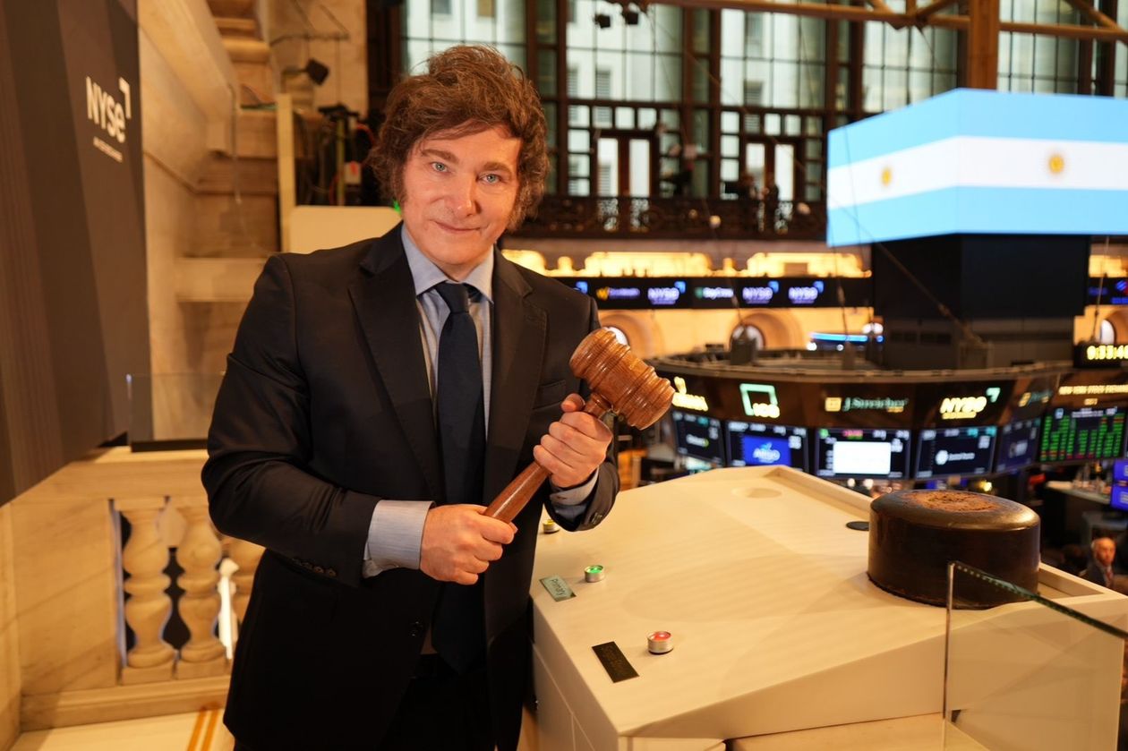 Javier Milei en la Bolsa de New York.