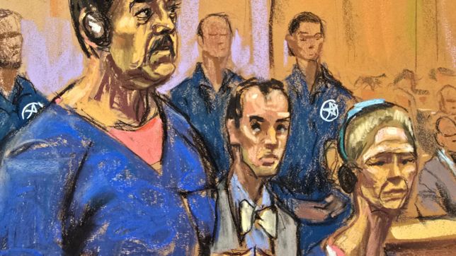 Dibujo oficial de la comparecencia de Nicolás Maduro y Cilia Flores ante una corte de Nueva York.