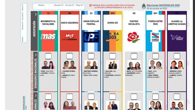 Esta es la boleta única de papel que se utilizará en las legislativas nacionales en Entre Ríos.