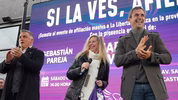 Karina Milei, junto a Martín Menem y Sebastián Pareja.