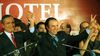 27 de abril de 2003. Carlos Menem en el Hotel Presidente su victoria en primera vuelta de las elecciones presidenciales.&nbsp;
