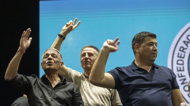 El nuevo triunvirato de la CGT: Octavio Argüello (Camioneros), Jorge Sola (Seguros) y Cristian Jerónimo (Vidrio)