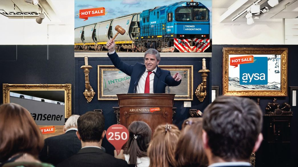 Toto Caputo y la privatización de empresas (imagen generada con IA).