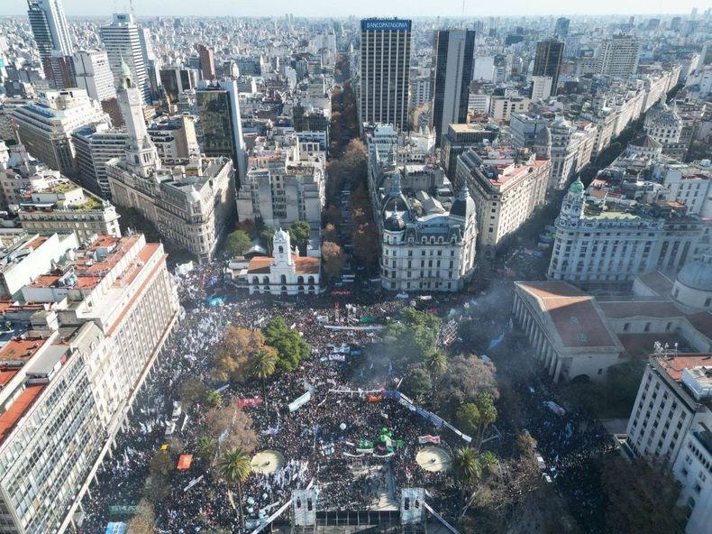 Imagen aérea de la Plaza de Mayo.