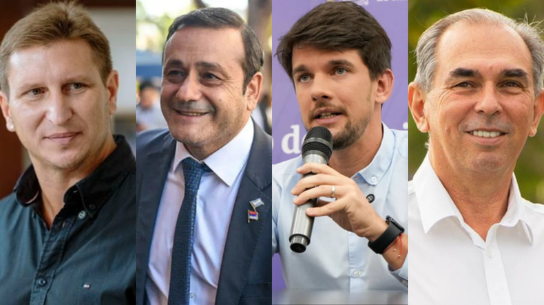 El presidente de la Legislatura Sebastián Macias; el diputado Oscar Herrera Ahuad; el vicegobernador, Lucas Romero Spinelli; y el intendente de Posadas, Leonardo Stelatto.