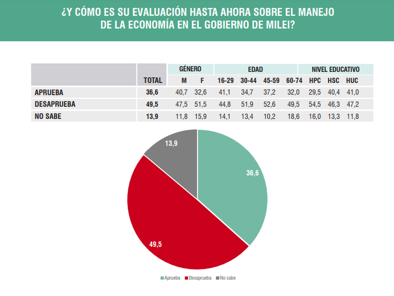 Encuesta: rechazo a las políticas económicas que aplica el gobierno de Javier Milei