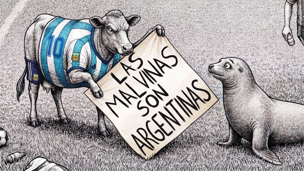 En su nuevo estatus de fan de la causa Malvinas, Javier Milei&nbsp; advirtió: es León Marino o Vaca Muerta (imagen generada con IA).