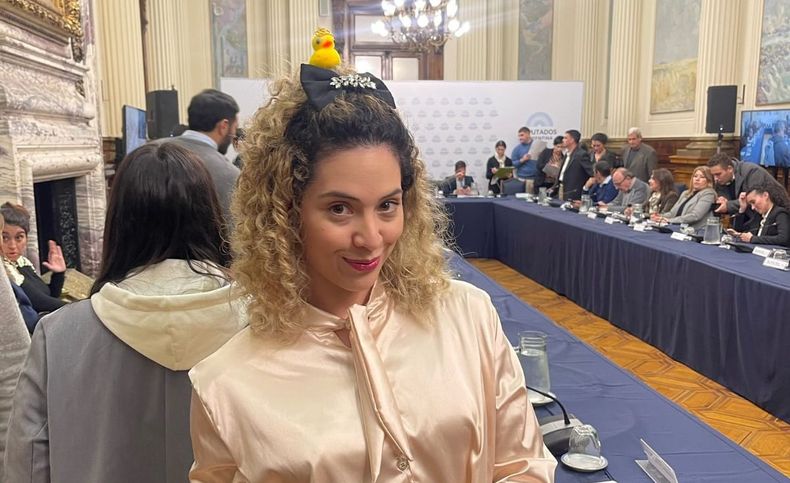 Lourdes Arrieta y su ya célebre patito, en la Cámara de Diputados.