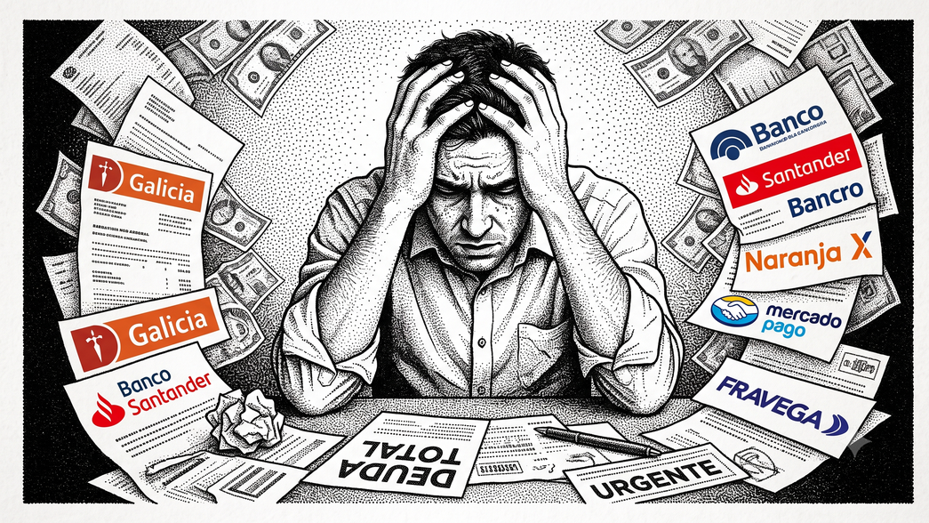 Las deudas de las familias se concentran en un puñado de bancos y fintechs. Imagen generada con IA.