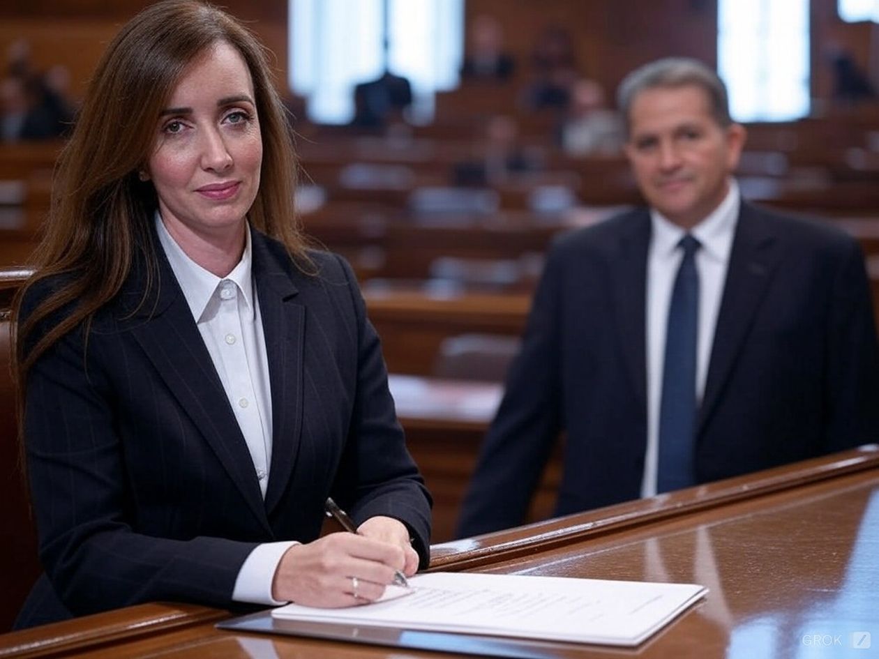 Victoria Villarruel firmando el traspaso de mando. Imagen generada por I.A.&nbsp;