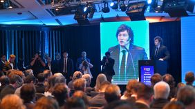 El presidente Javier Milei pronunció el discurso de cierre del Foro de Economistas Latinoamericanos.FOTO: NA.