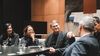 Andrew Palau y Wendy junto a Daniel Passerini, antes del encuentro con Martín Llaryora.