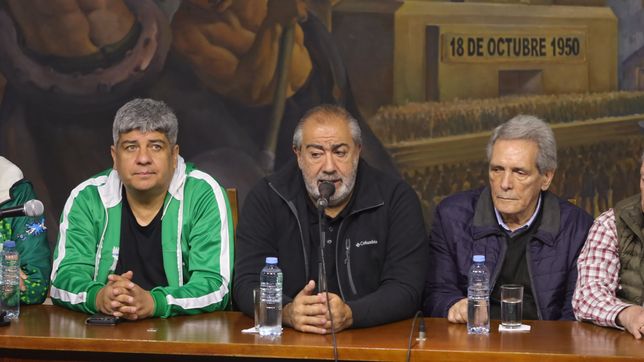 El triunvirato de la CGT en la conferencia de prensa por el Día del Trabajador. Foto: Pilar Camacho