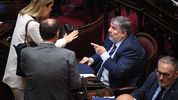 José Mayans, jefe del peronismo, habla con la radical Carolina Losada. Sus bloques son claves para el futuro de Manuel Adorni.&nbsp;