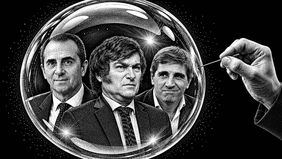 Javier Milei, Toto Caputo y Julio Cordero en una burbuja (imagen generada con IA).
