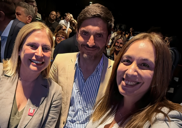 Gisela Scaglia, Maximiliano Pullaro y María Eugenia Vidal, juntos en Rosario.