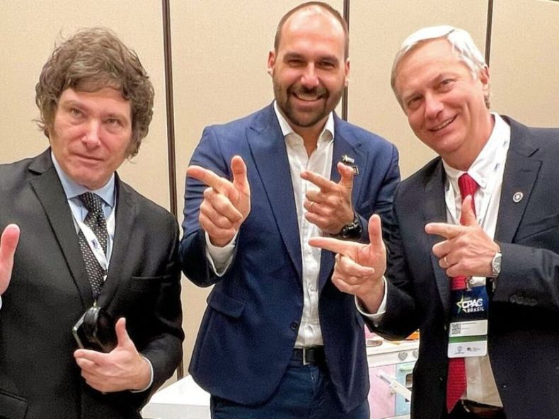 Javier Milei, Eduardo Bolsonaro y José Antonio Kast. 