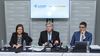 Ministra de la Producción Fernanda González, gobernador Sergio Ziliotto y presidente del Banco de La Pampa Alexis Iviglia: el cambio de figura lo fuerza el DNU de Milei.