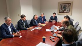 Maximiliano Pullaro y su equipo en el BID para buscar fondos para obra pública para Santa Fe