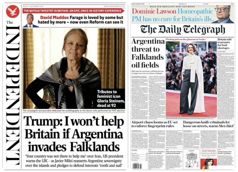 La prensa británica interpretó la cadena nacional de Javier Milei prácticamente como una amenaza de invasión a las Islas Malvinas.